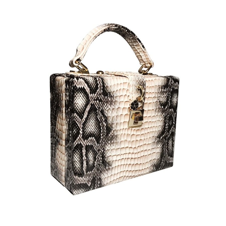 Serpentine Lock Snake Print Box Handbag | ULZZANG BELLA