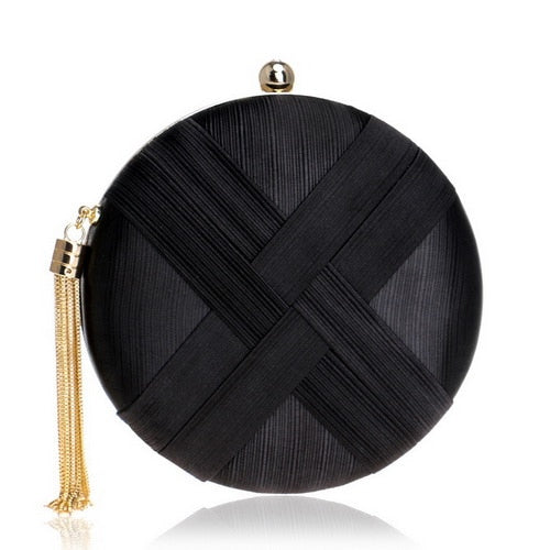 Tassel-Embellished Metal Clutch: Luxurious Evening Handbag for Weddings & Parties | ULZZANG BELLA