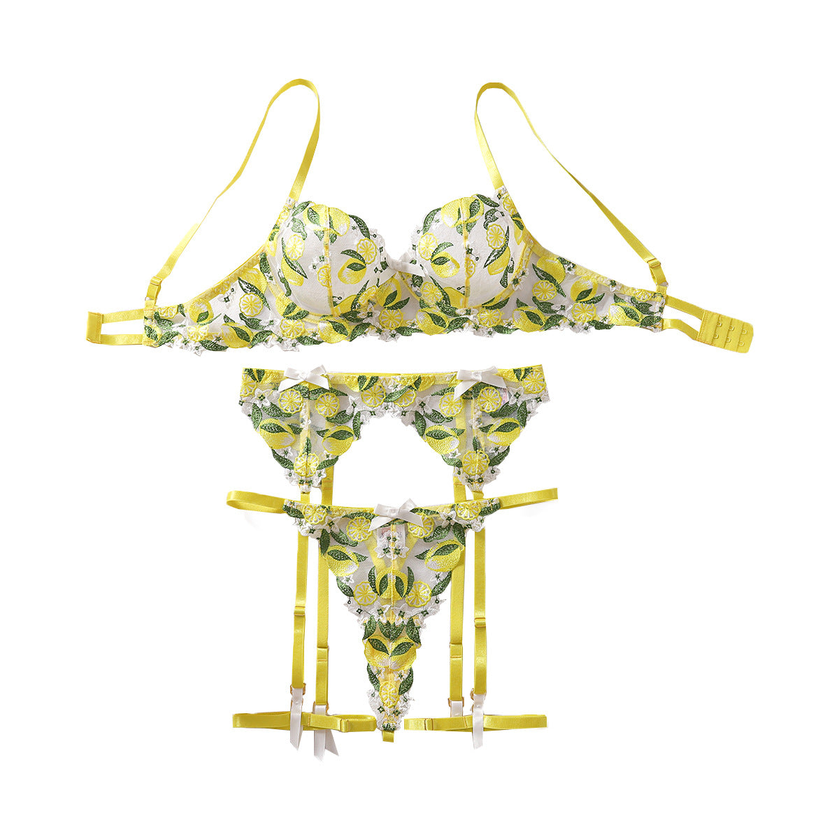 Seductive Lemon Yellow Four-Piece Lingerie Set | ULZZANG BELLA