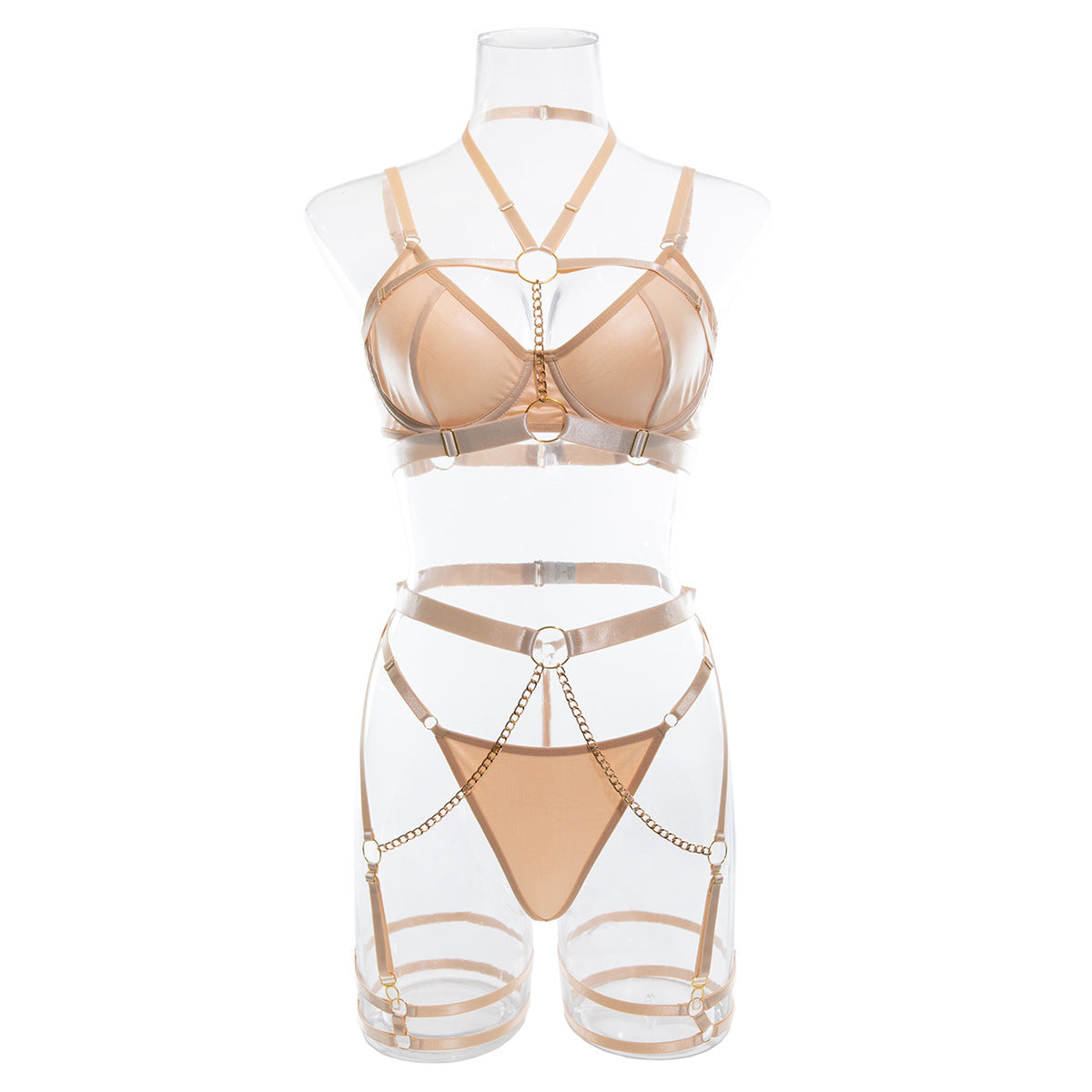 Enchanting Three-Piece Lingerie Set with Chain Halter Waist Belt | ULZZANG BELLA