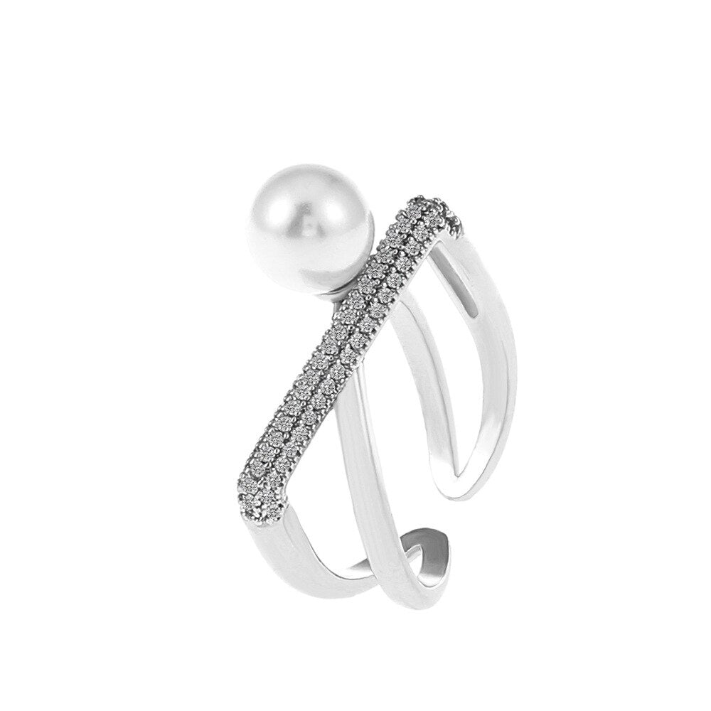 Elegant Baroque Pearl CZ Cross Twist Ring in 18k Gold | ULZZANG BELLA