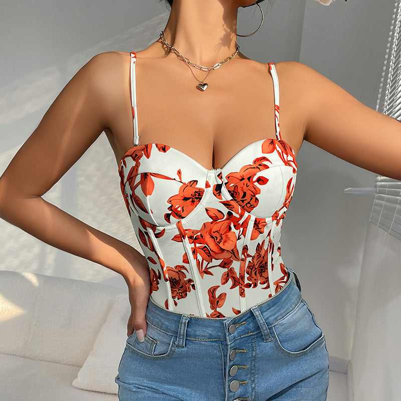 Tuta intera elegante con stampa a spalline arancioni | ULZZANG BELLA
