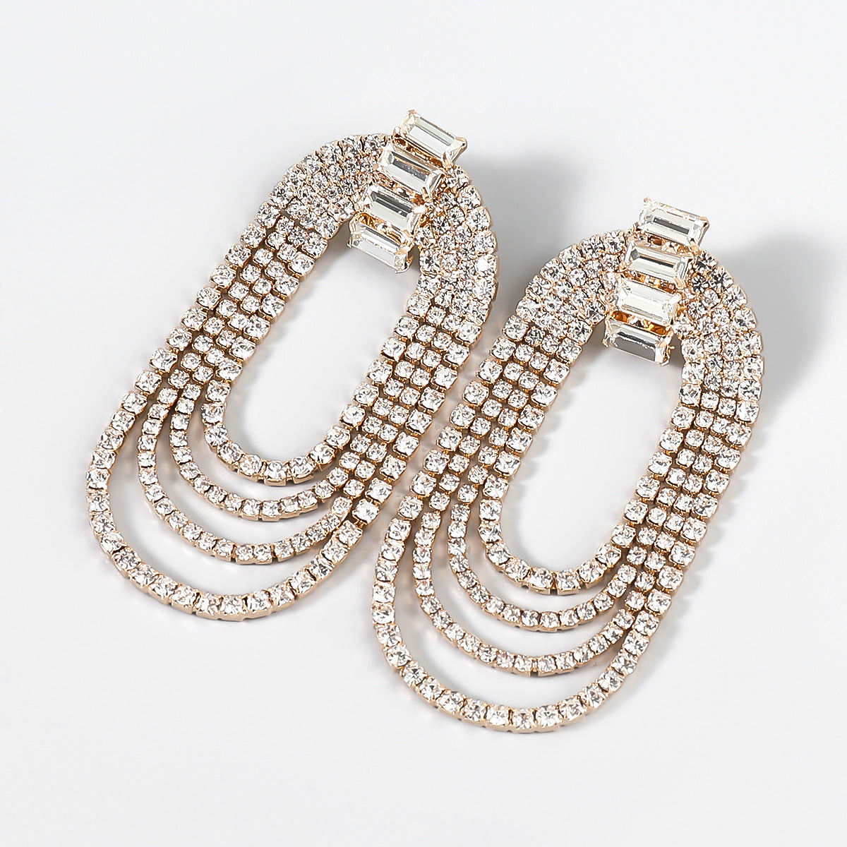 Luxe Alloy & Rhinestone Oval Dinner Earrings with Glass Diamonds | ULZZANG BELLA