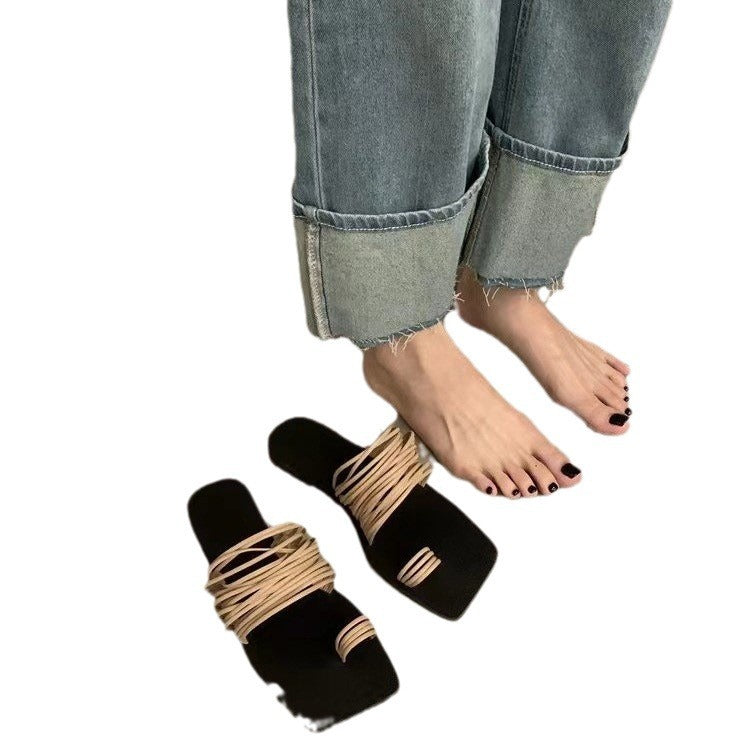 Elegant Soft Leather Square Toe Slippers | ULZZANG BELLA