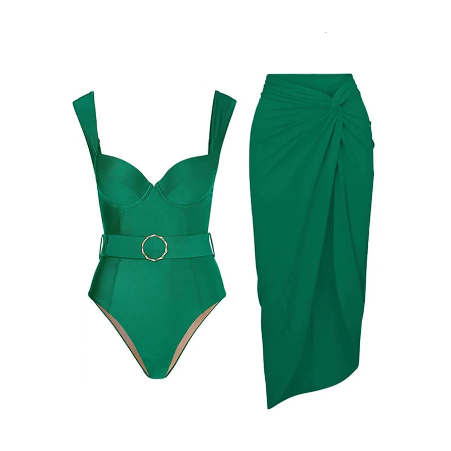 Elegante costume intero color smeraldo con copricostume di lusso | ULZZANG BELLA