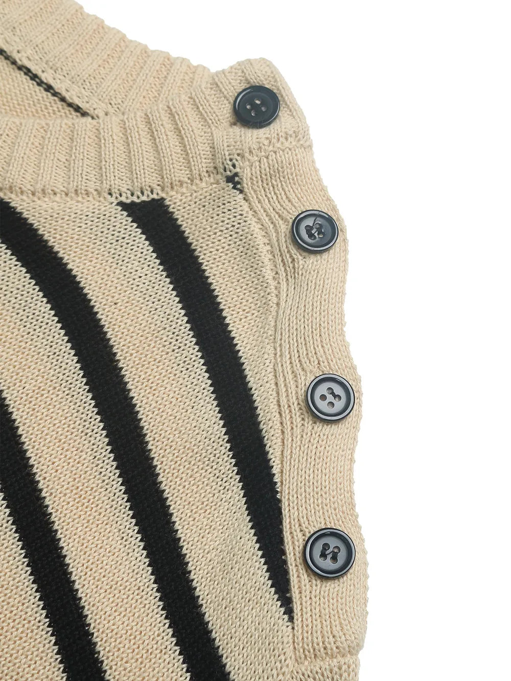 Chic Striped Knit Top with Elegant Button Detail | ULZZANG BELLA
