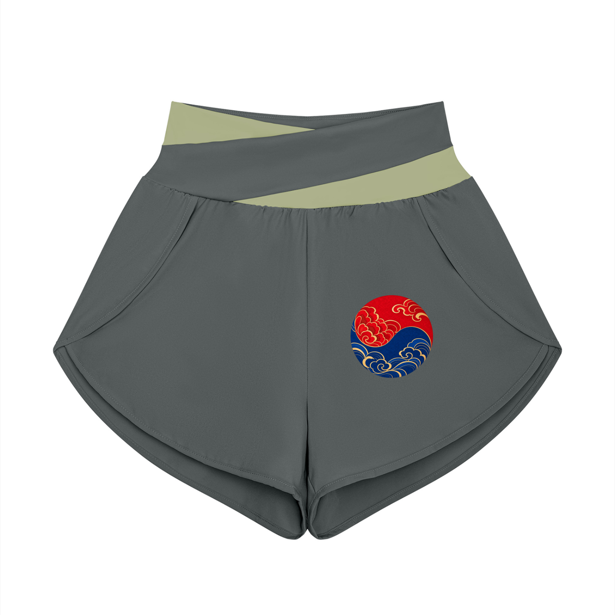 Cross-Over Panelled High Waisted Yoga Shorts | ULZZANG BELLA