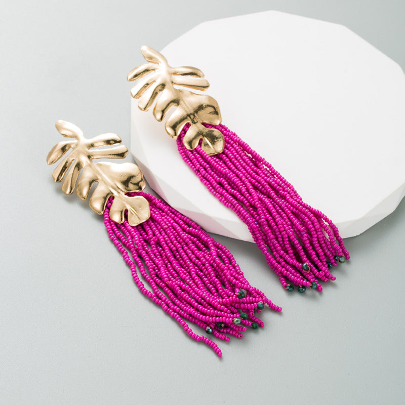 Exquisite Handmade Bohemian Long Earrings with Rice Beads | ULZZANG BELLA
