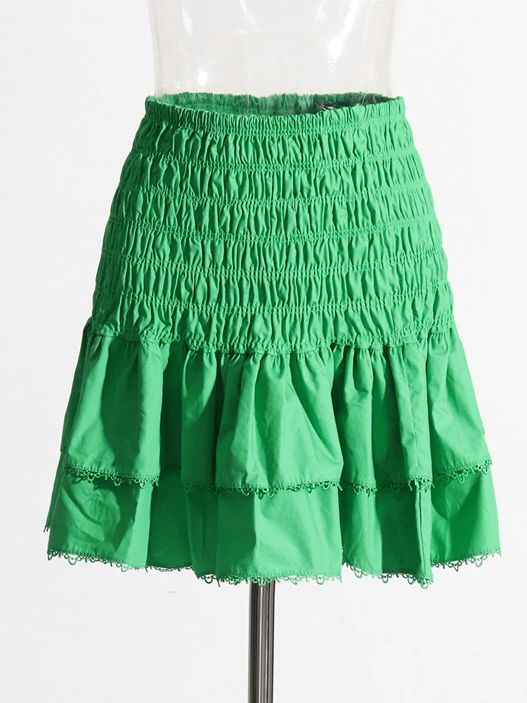 Chic Hit Colour Two Piece Ensemble with Puff Sleeve Tunic and Ruffled Mini Skirt | ULZZANG BELLA