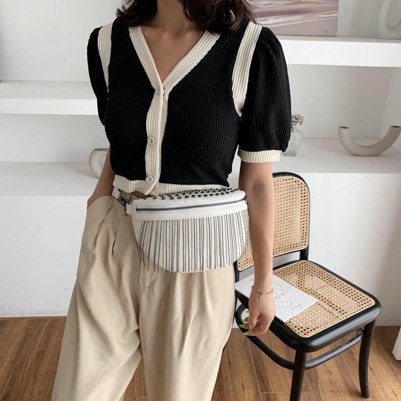 Rivet-Embellished Luxurious Crossbody Bag | ULZZANG BELLA