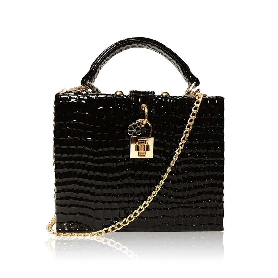 Serpentine Lock Snake Print Box Handbag | ULZZANG BELLA