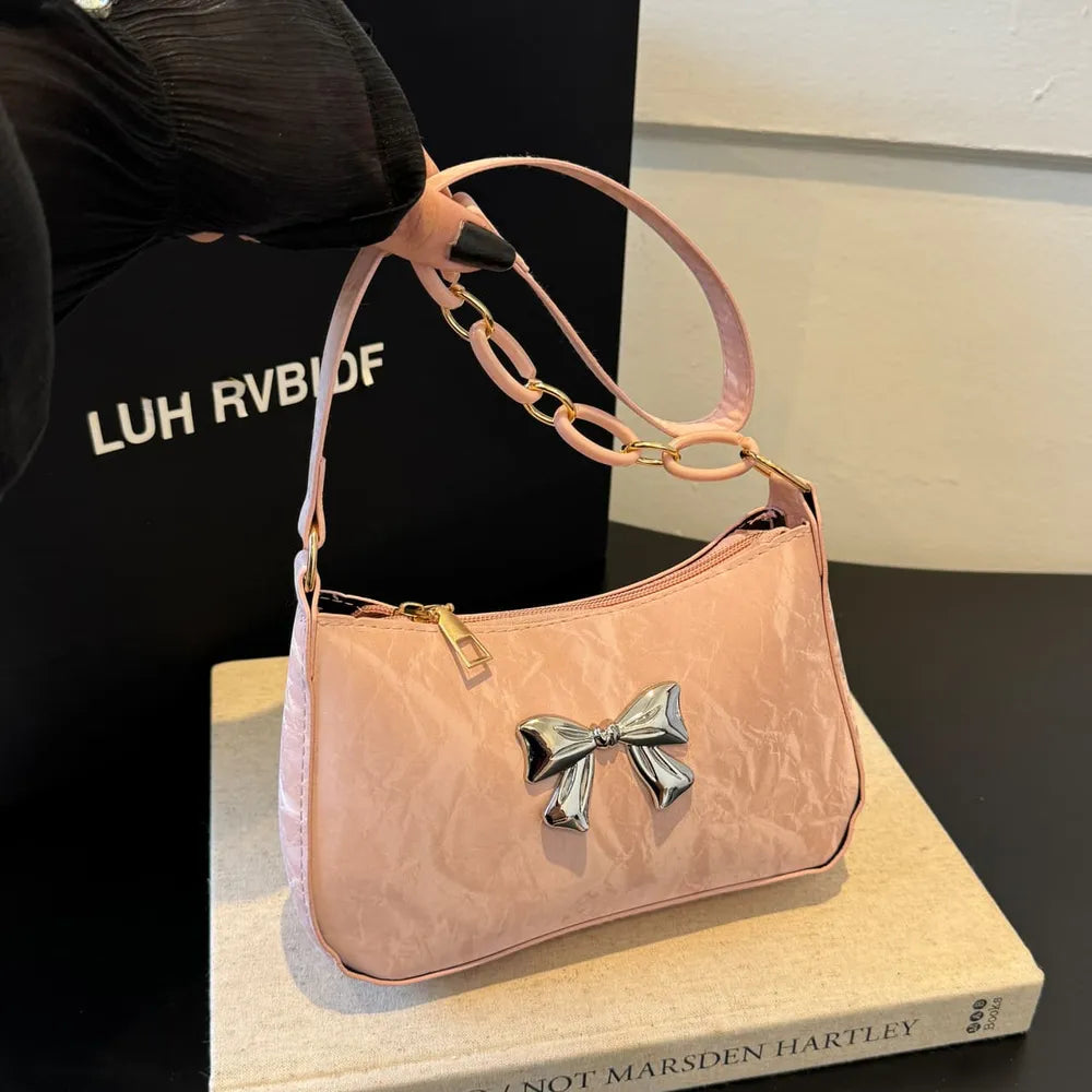 Borsa a tracolla in pelle PU con elegante fiocco per la musa moderna | ULZZANG BELLA