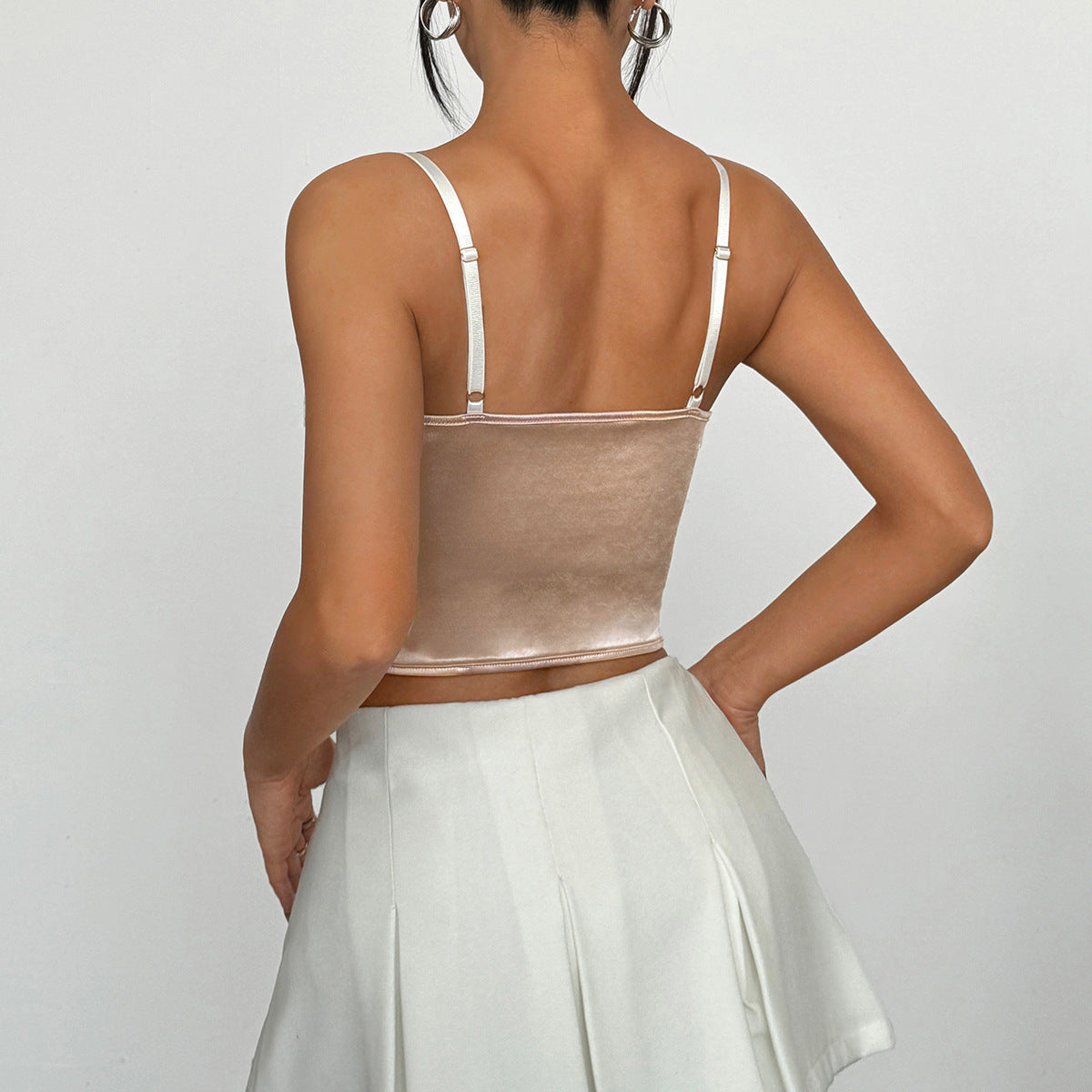 Floral Lace Embroidered Satin Boned Vest in Apricot | ULZZANG BELLA