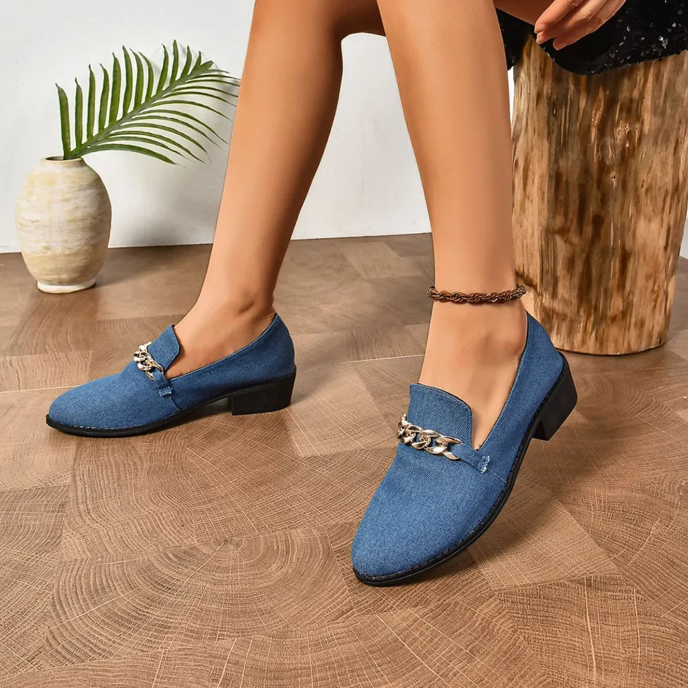 Elegant Point Toe Block Heel Loafers for Timeless Sophistication | ULZZANG BELLA