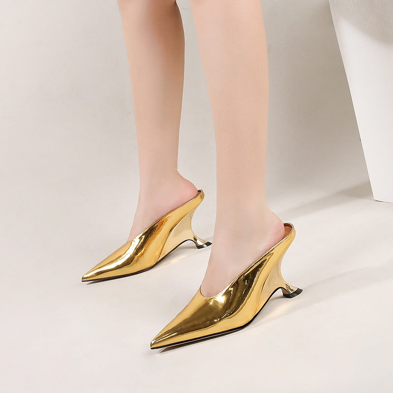 Lustrous Patent Leather High Heeled Slippers | ULZZANG BELLA