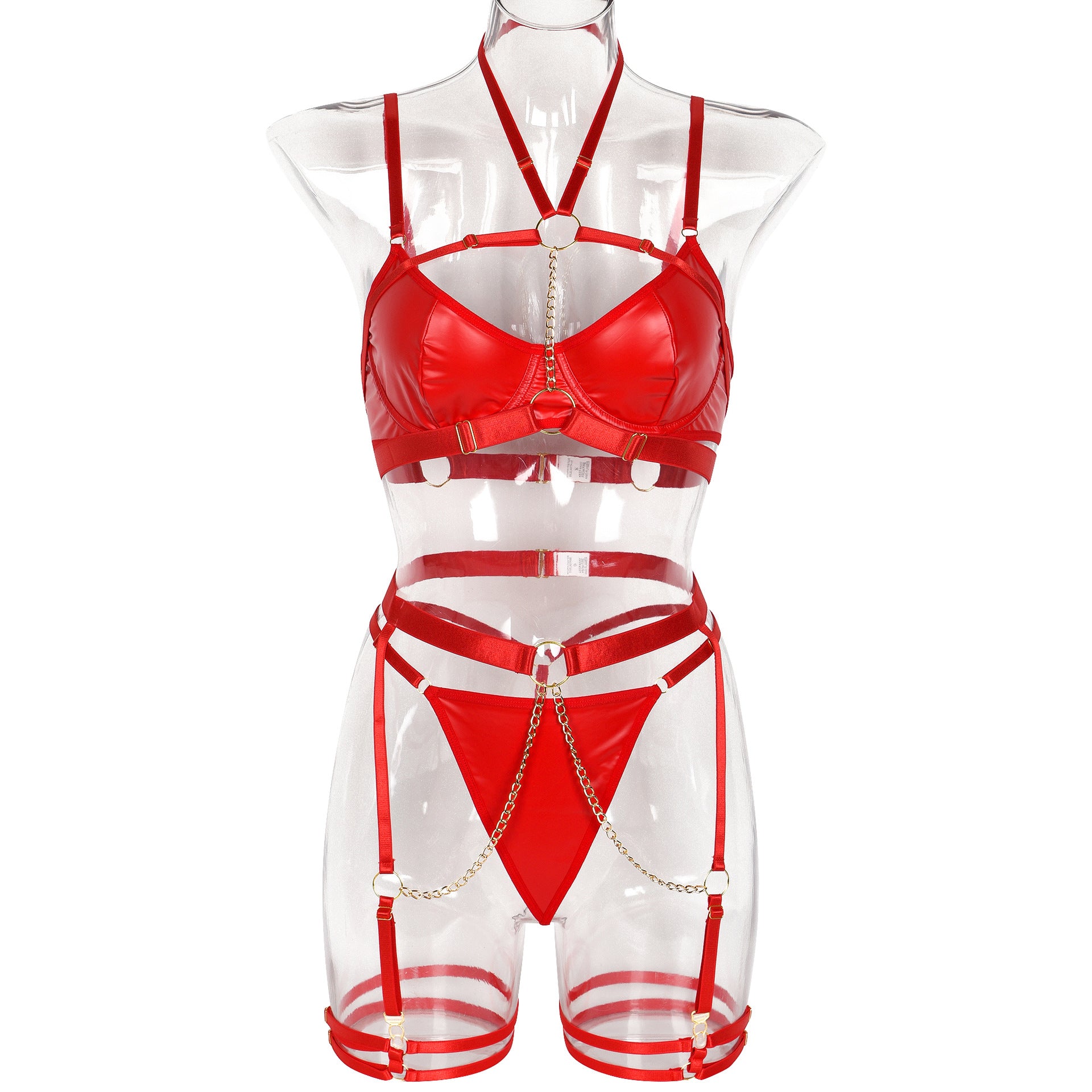 Enchanting Three-Piece Lingerie Set with Chain Halter Waist Belt | ULZZANG BELLA