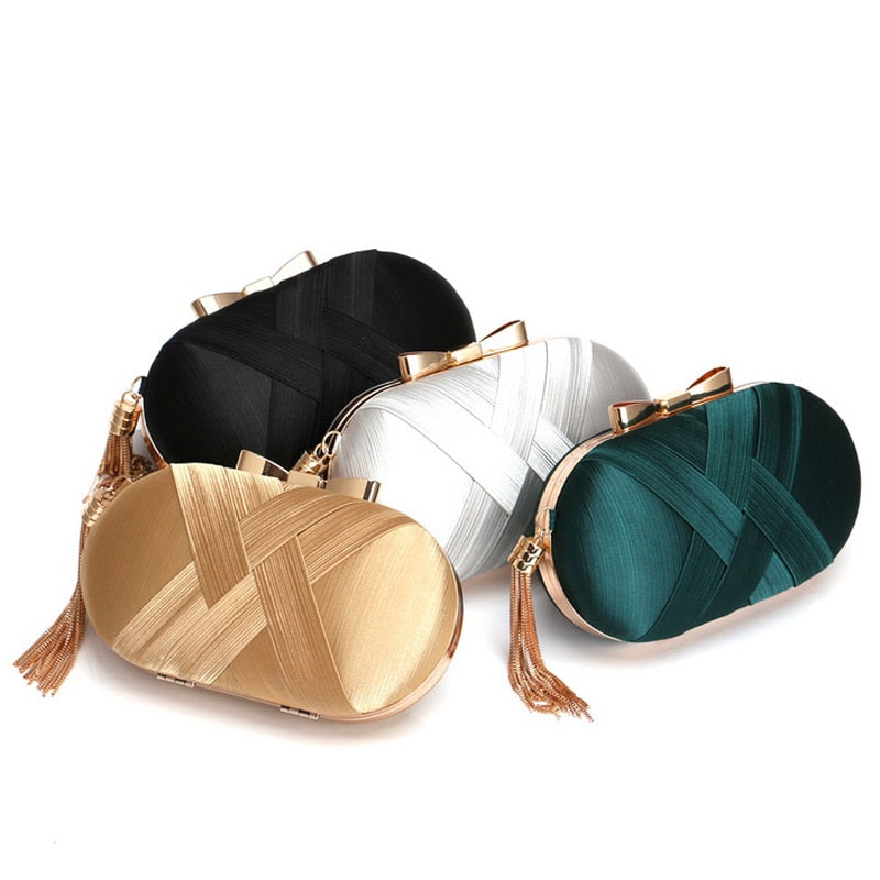 Tassel-Embellished Metal Clutch: Luxurious Evening Handbag for Weddings & Parties | ULZZANG BELLA