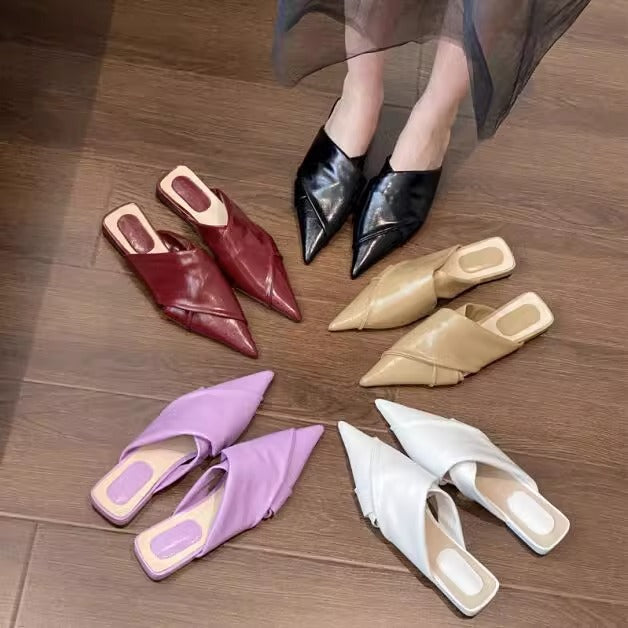 Elegant Cross-Pointed Flat Slippers with Toe Wrap | ULZZANG BELLA