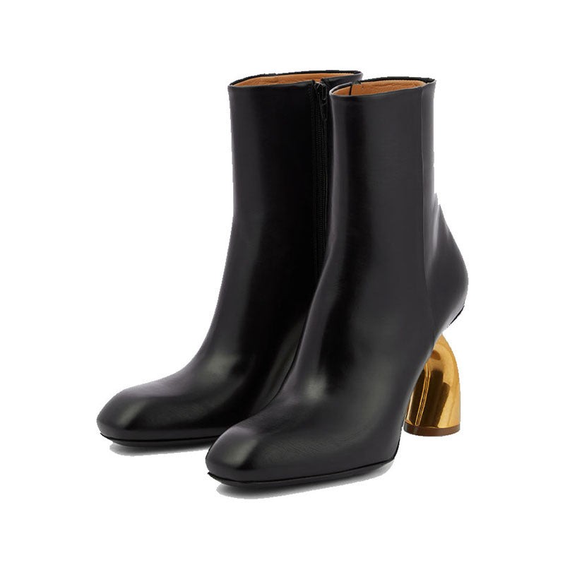 Bottines élégantes à talons hauts et bout carré avec fermeture éclair latérale et détails métalliques uniques | ULZZANG BELLA