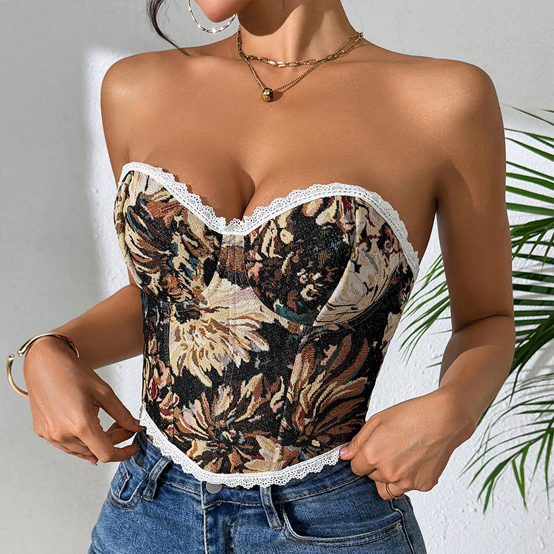 Floral Elegance Strapless Top for the Modern Temptress | ULZZANG BELLA