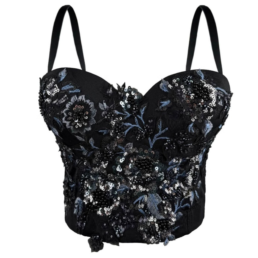 Floral Beaded Strapless Bustier Camisole | ULZZANG BELLA