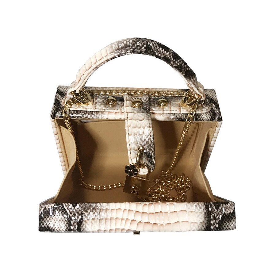 Serpentine Lock Snake Print Box Handbag | ULZZANG BELLA
