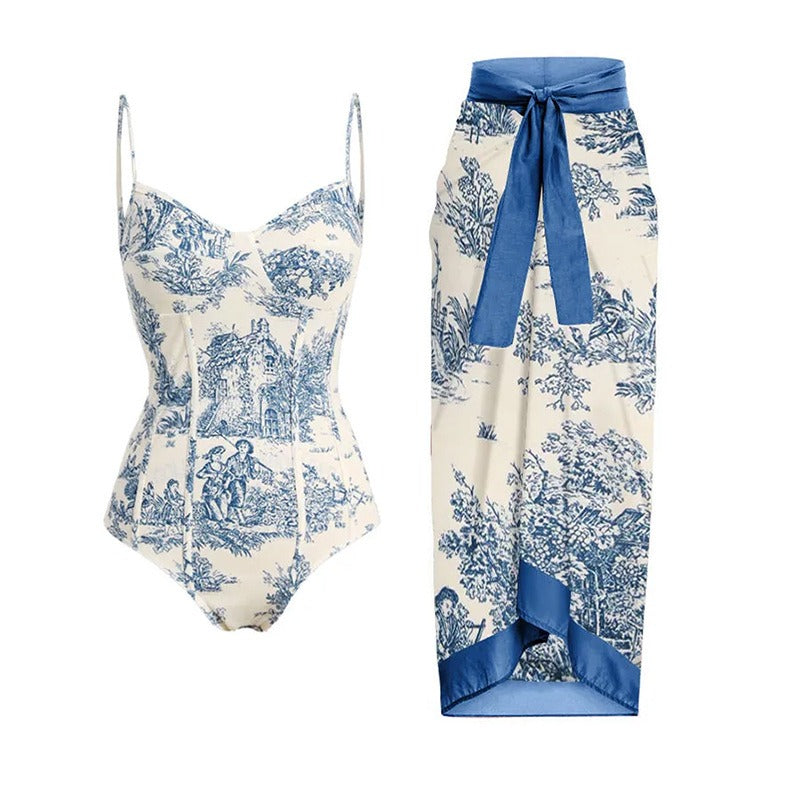 Costume intero elegantemente chic con supporto in acciaio e stampa vintage | ULZZANG BELLA