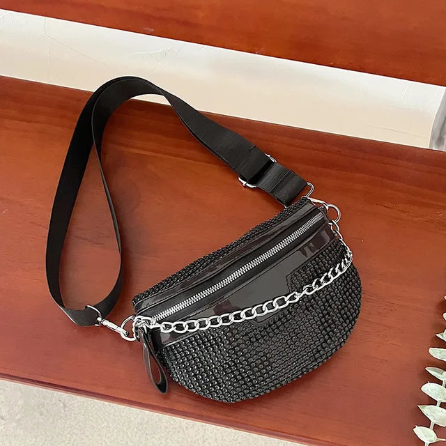 Luxury Diamond Waist Belt Bag – Chic PVC Fanny Pack for Women | ULZZANG BELLA