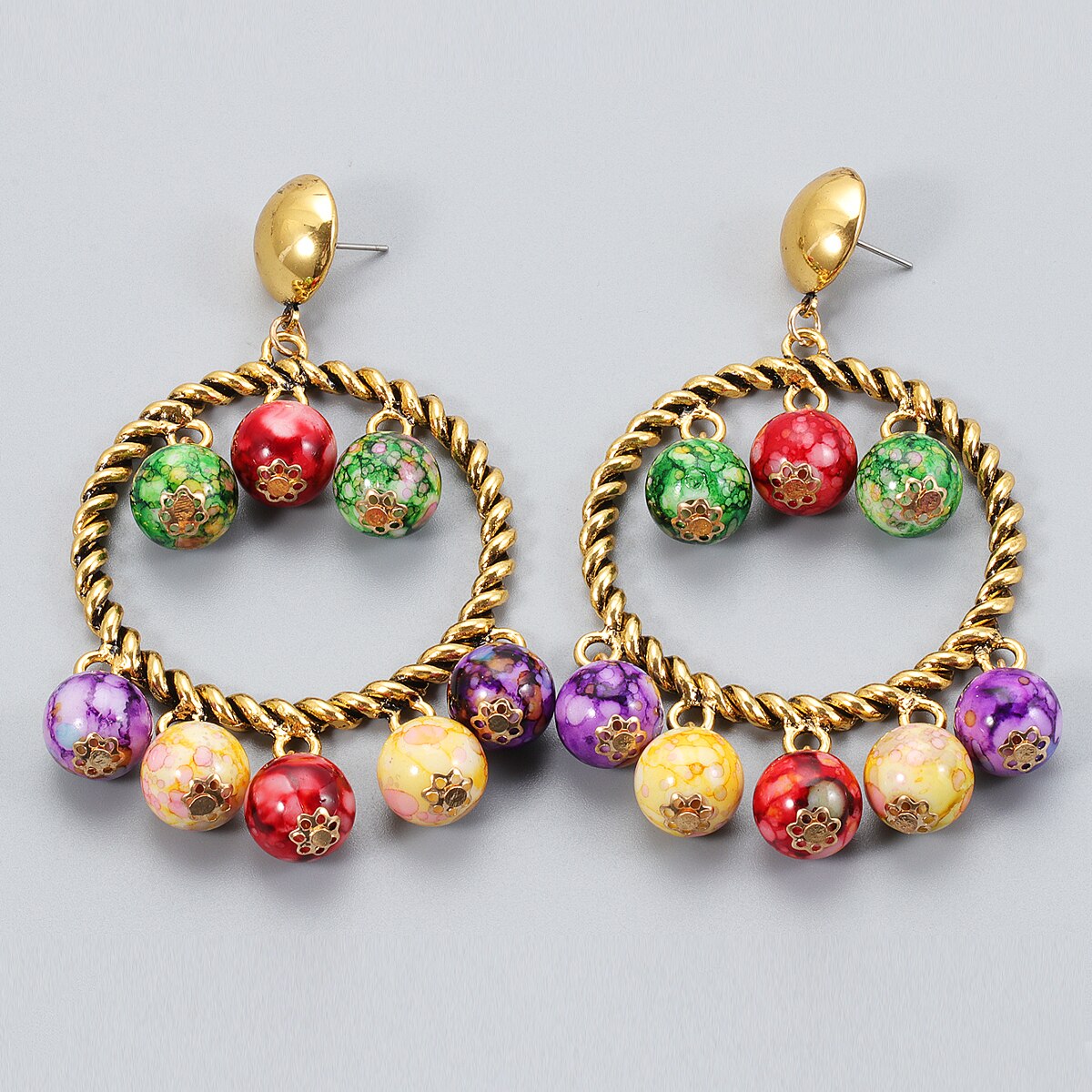 Exquisite Handmade Geometric Beaded Ball Drop Earrings | ULZZANG BELLA