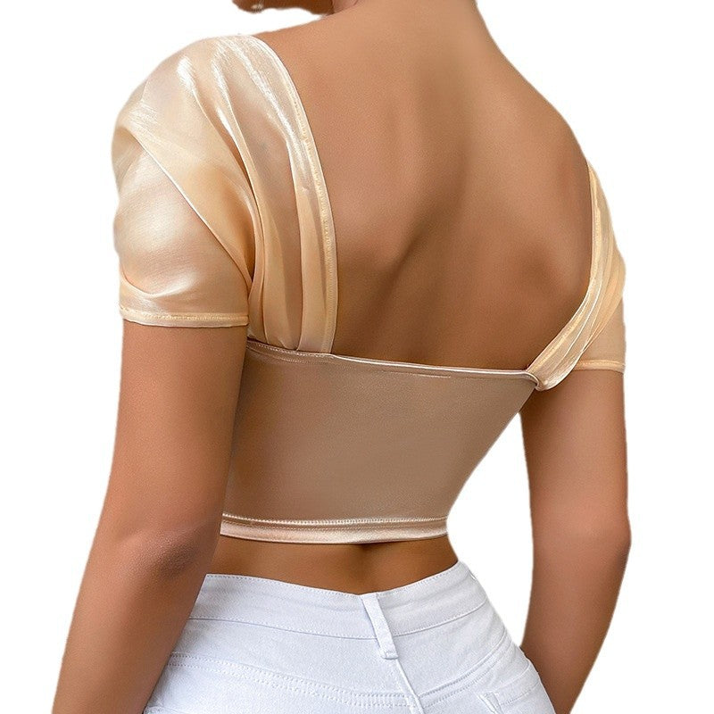 Chic Satin One-Shoulder Vest with Exquisite Back Strap | ULZZANG BELLA