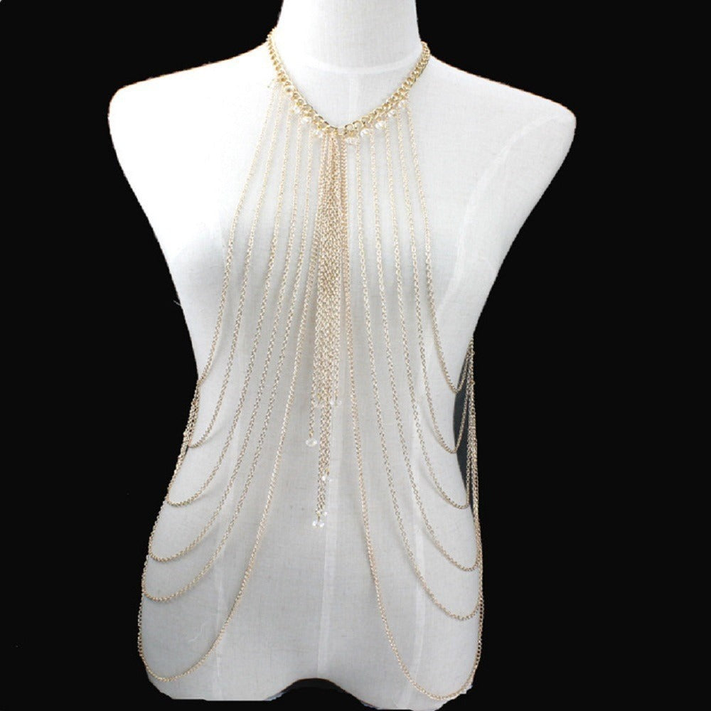 Discover athé's Exquisite Crystal Tassel Body Chain, a South Korean masterpiece of premium alloy and crystals, embodying elegance and sophistication for every occasion.