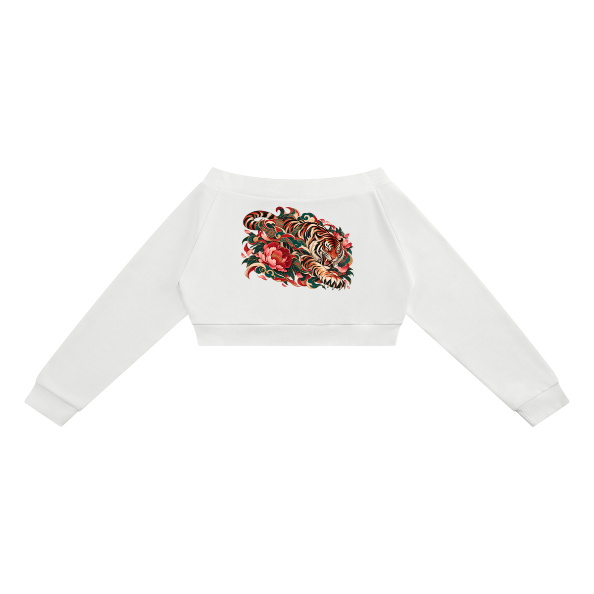 Korean Tiger Off-Shoulder Cropped Zip Hoodie | ULZZANG BELLA