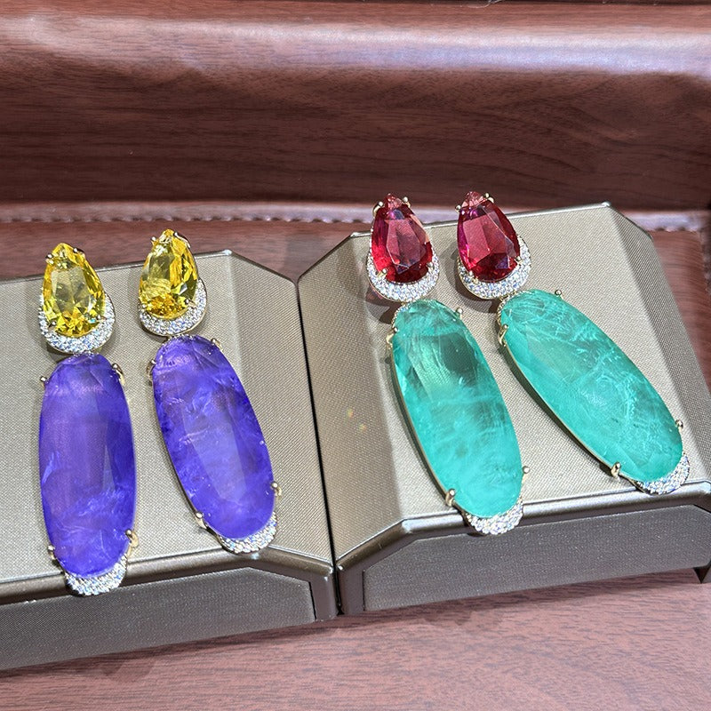 Enchanting Immortal Qi Copper Earrings with Colourful Diamond Forest Design | ULZZANG BELLA