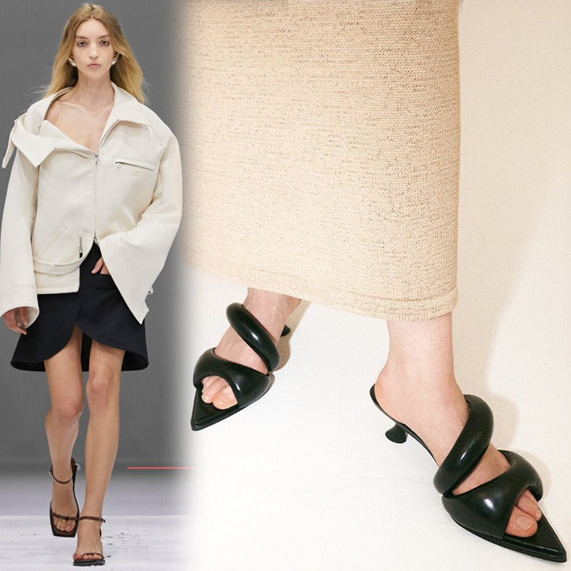 Soft Leather Elegant Kitten Flip Flops for Plus Size Women | ULZZANG BELLA