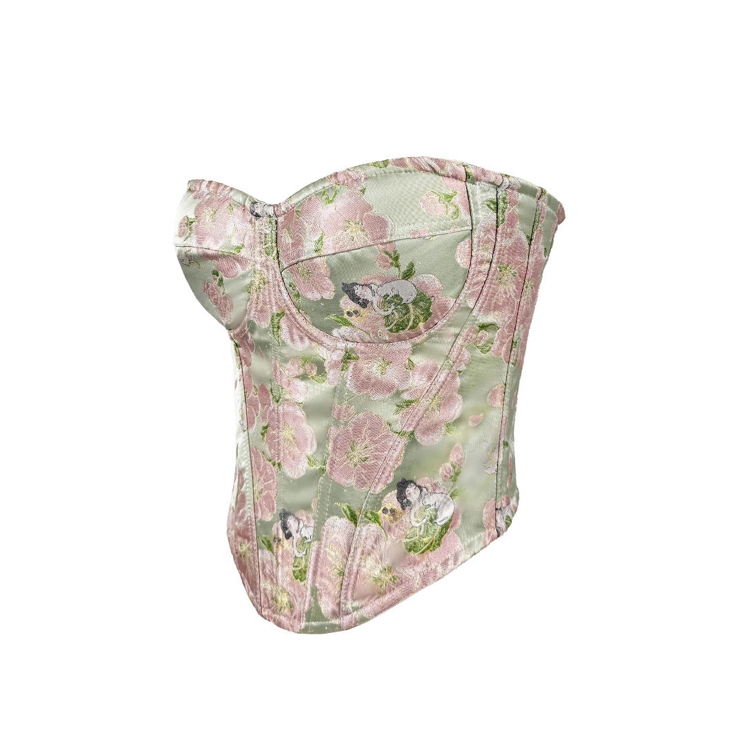 Floral Charm Boned Bustier with Adjustable Straps | ULZZANG BELLA