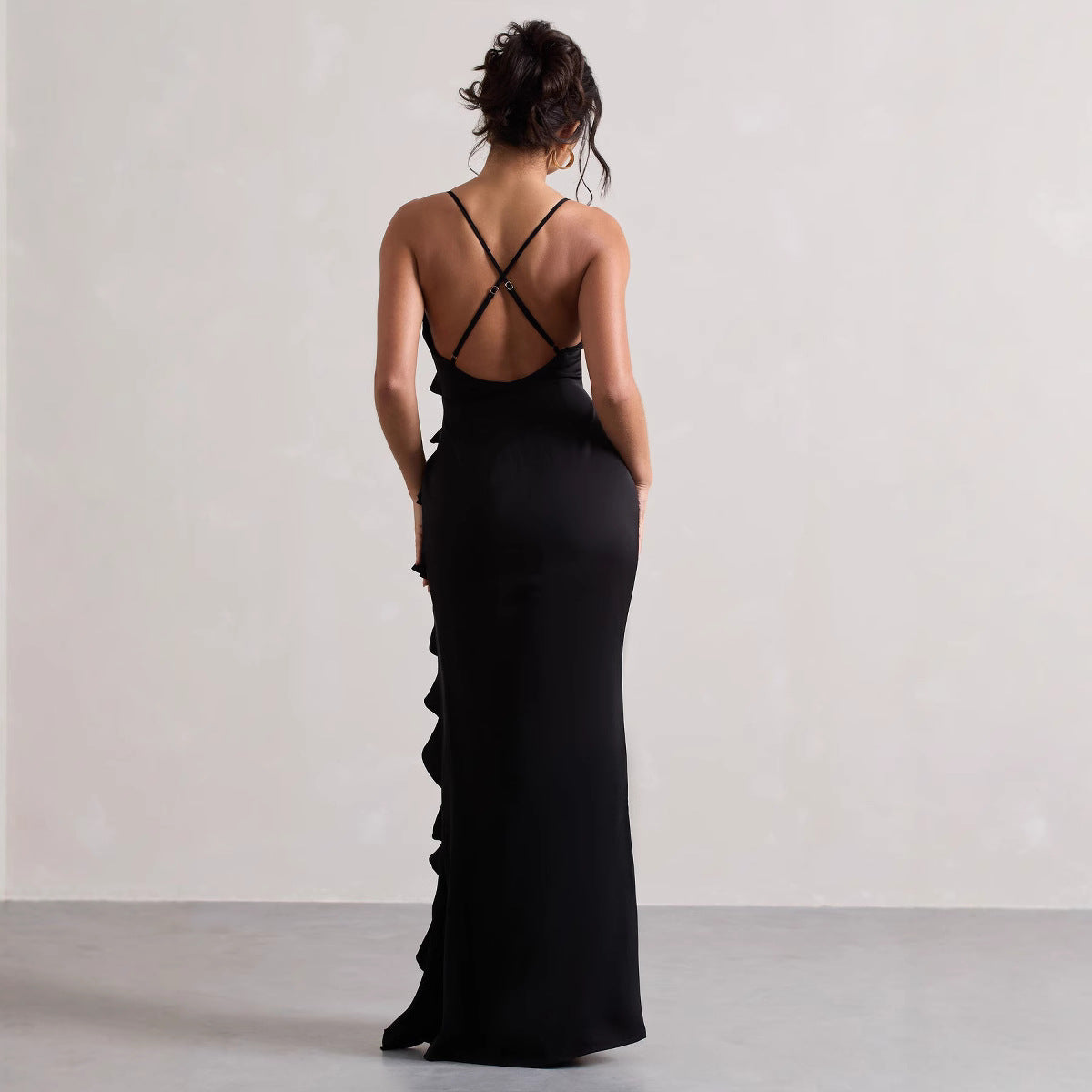 Sensual V-Neck Backless Dress with Elegant Slit | ULZZANG BELLA