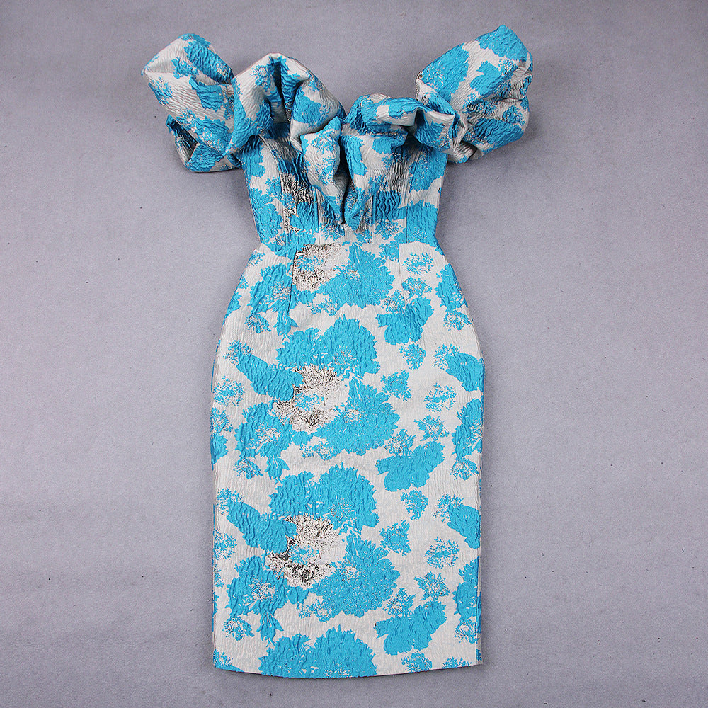 Robe portefeuille mi-longue élégante à manches bouffantes et imprimé irrégulier | ULZZANG BELLA