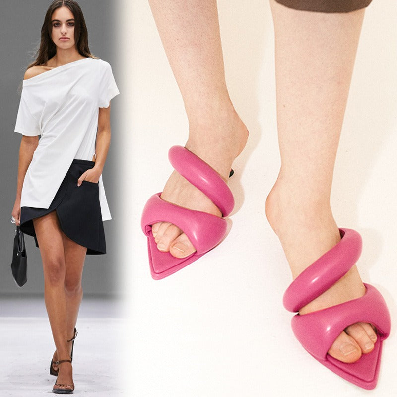 Soft Leather Elegant Kitten Flip Flops for Plus Size Women | ULZZANG BELLA