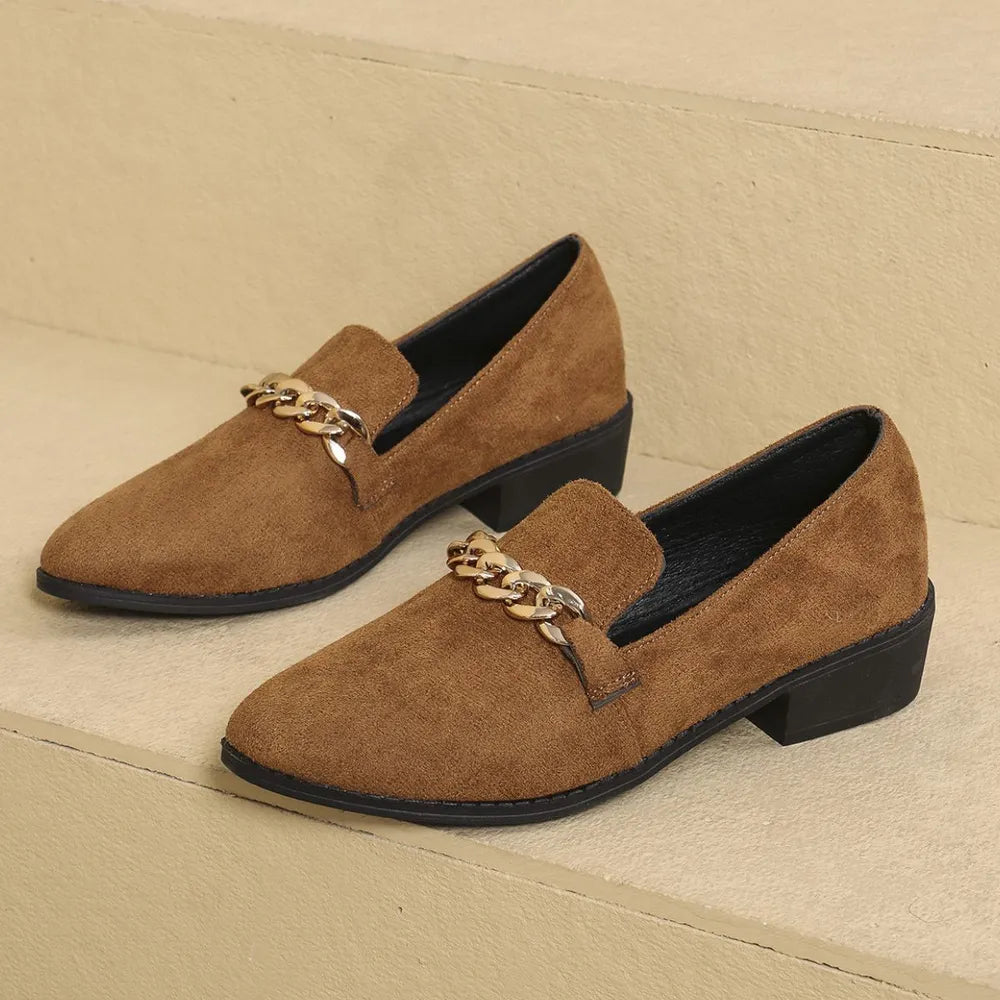 Elegant Point Toe Block Heel Loafers for Timeless Sophistication | ULZZANG BELLA