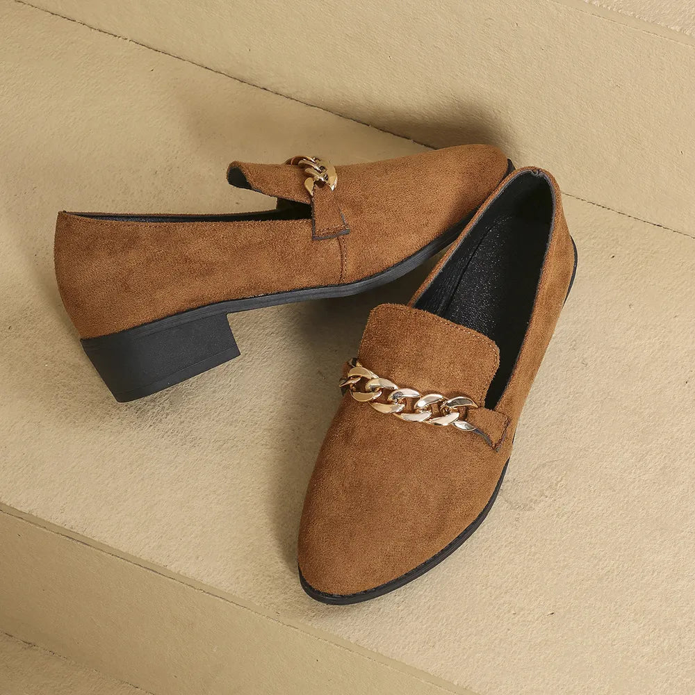 Elegant Point Toe Block Heel Loafers for Timeless Sophistication | ULZZANG BELLA