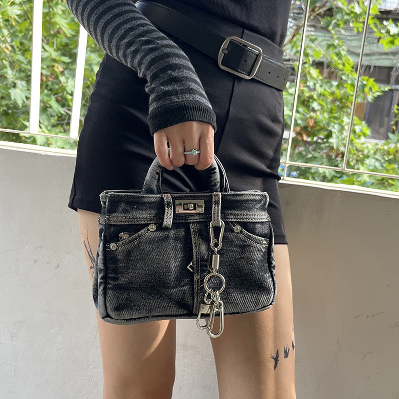 Vintage Denim Elegance Small Square Handbag | ULZZANG BELLA