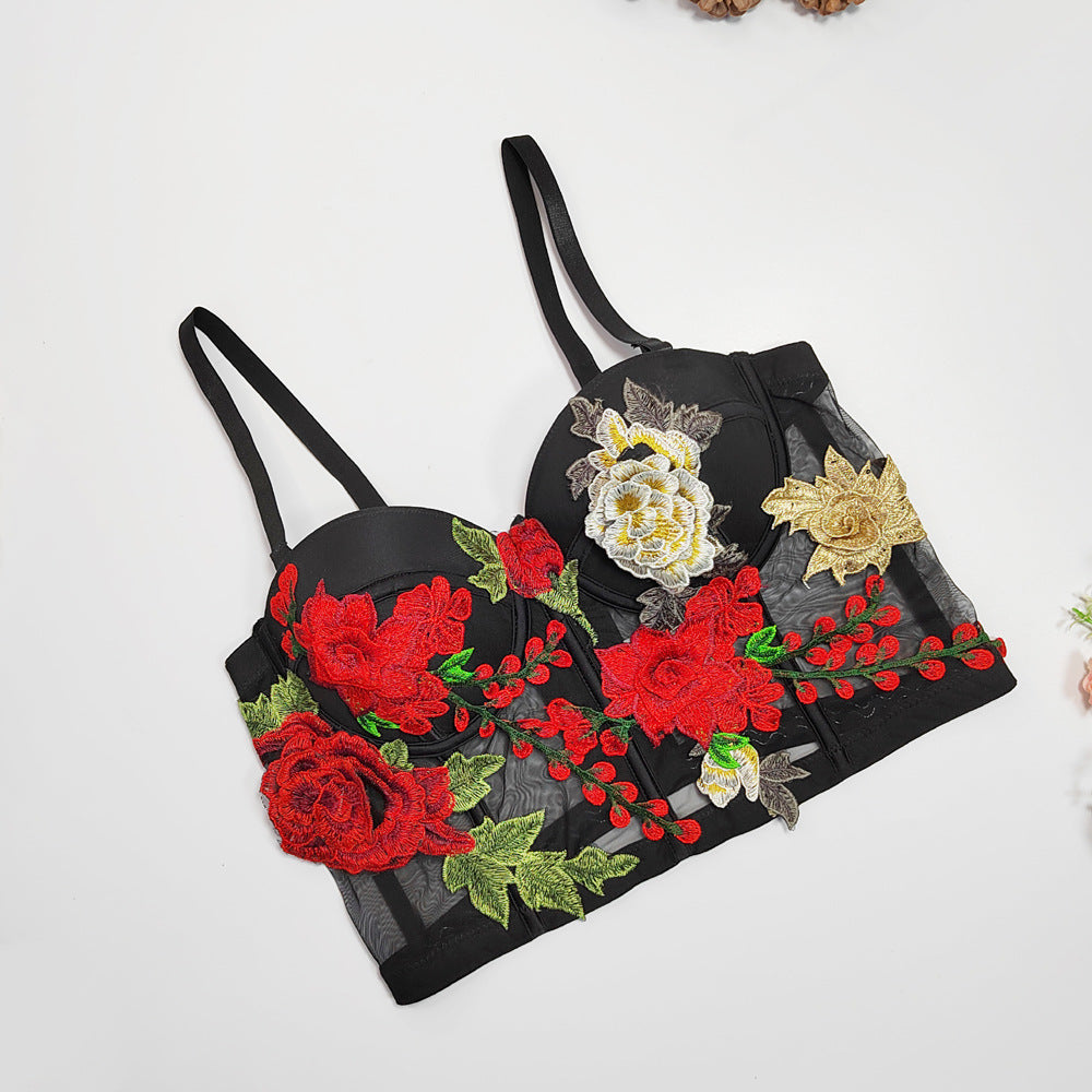 Elevate Your Elegance with Mesh Embroidery Floral Suspender Top | ULZZANG BELLA