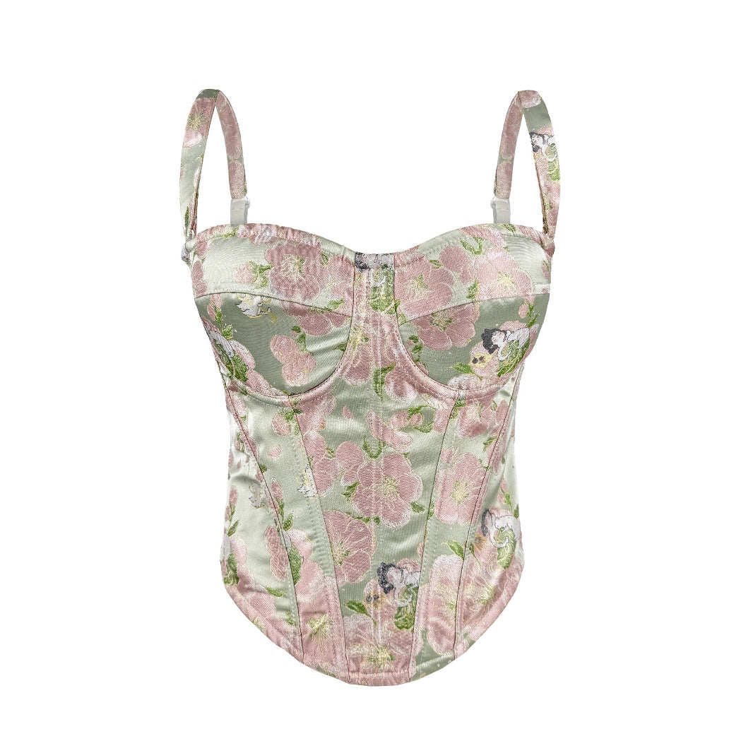 Floral Charm Boned Bustier with Adjustable Straps | ULZZANG BELLA