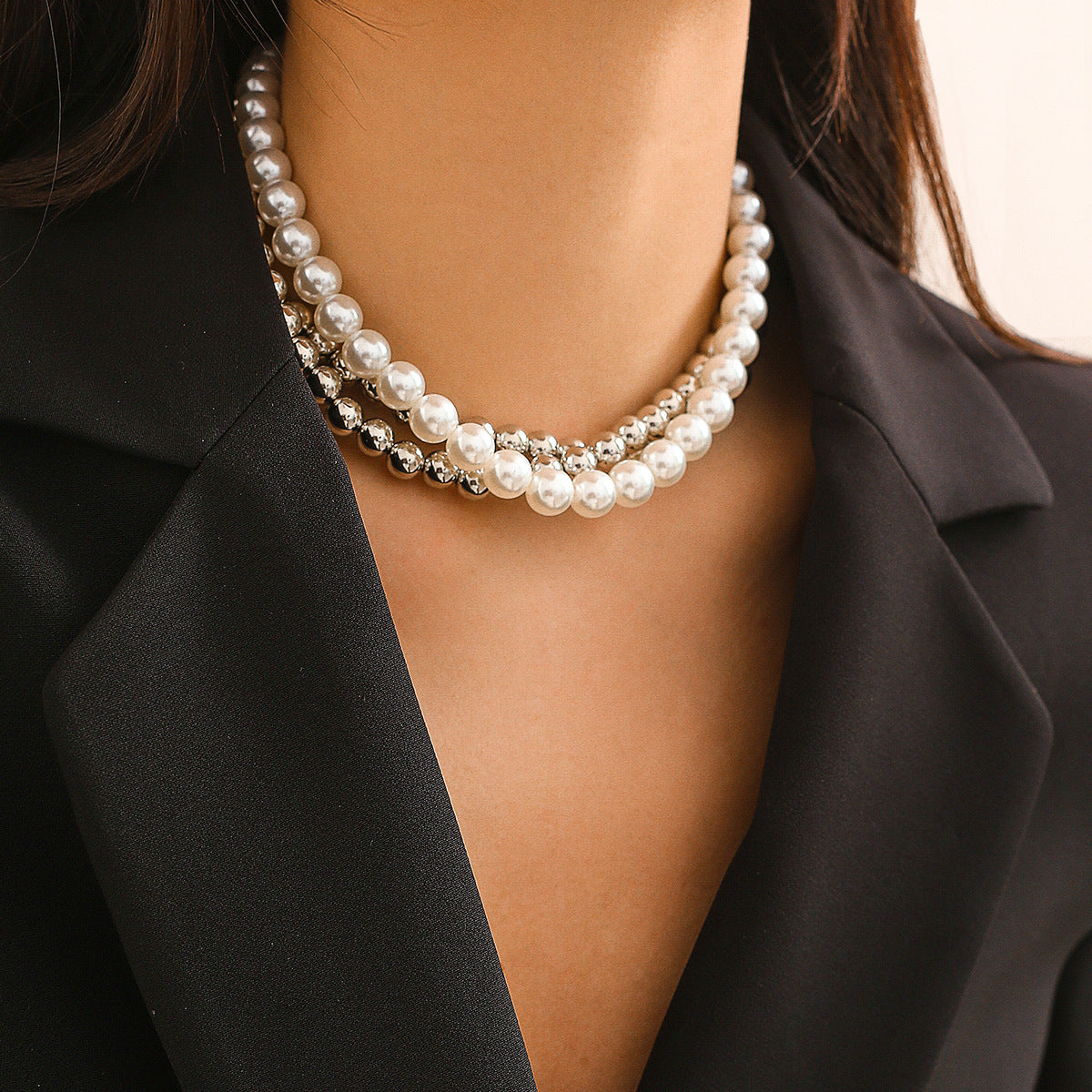 Elegant Imitation Pearl Geometric Choker Necklace | ULZZANG BELLA
