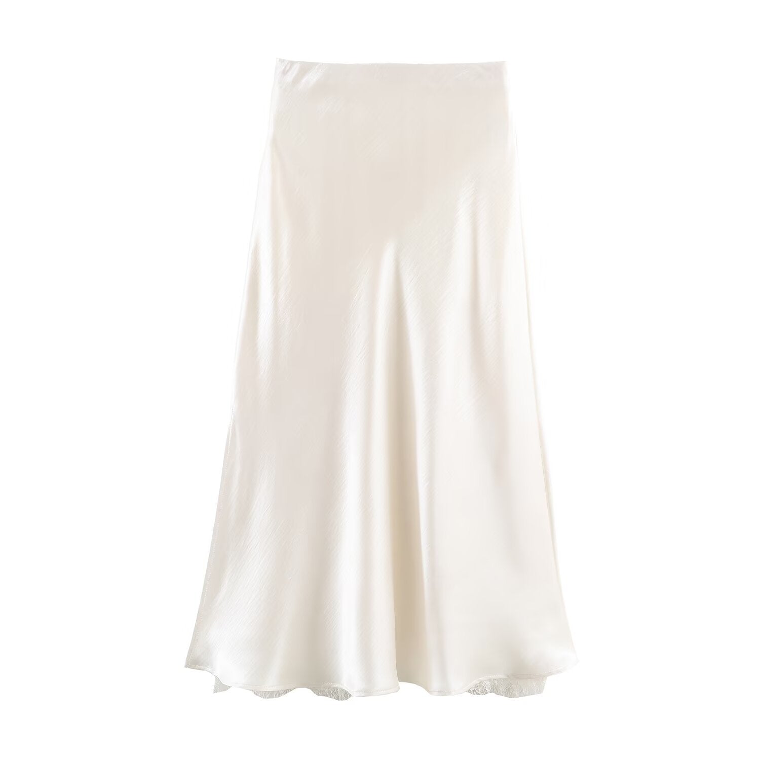 Satin Acetate Lace Patchwork Mid-Length Split Skirt | ULZZANG BELLA