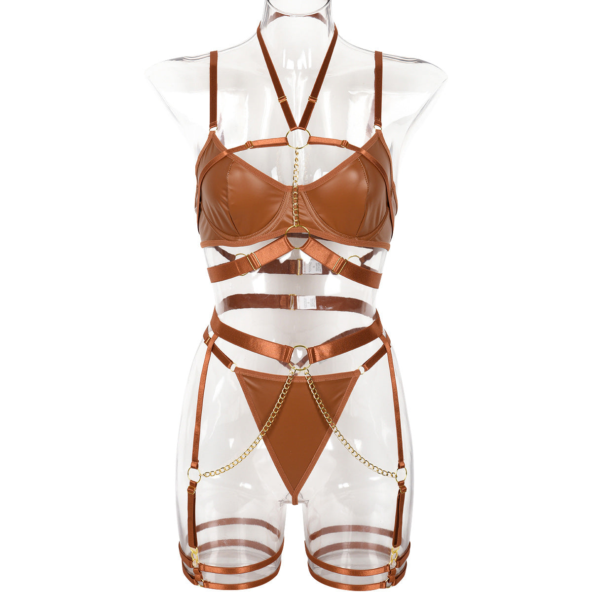 Enchanting Three-Piece Lingerie Set with Chain Halter Waist Belt | ULZZANG BELLA