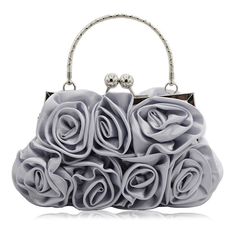 Elegant Silk Rose Banquet Dress & Bride Bag Set | ULZZANG BELLA