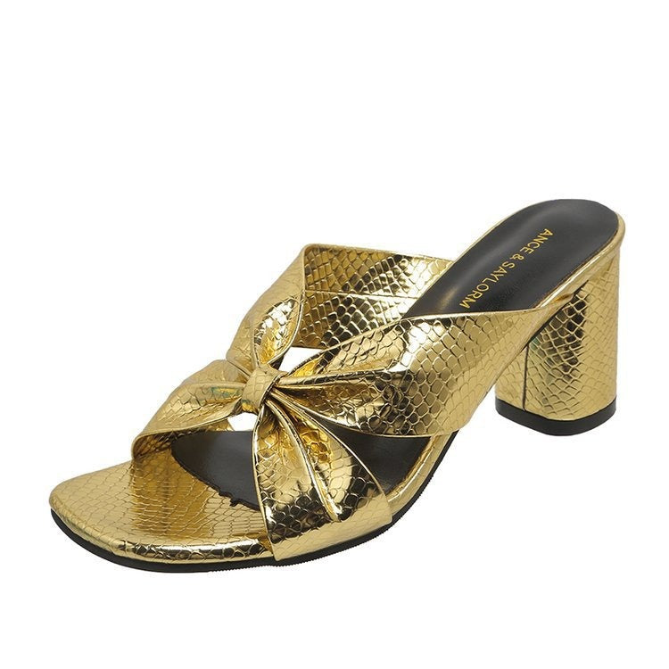 Serpentine Cross Strap High-Heeled Slippers | ULZZANG BELLA