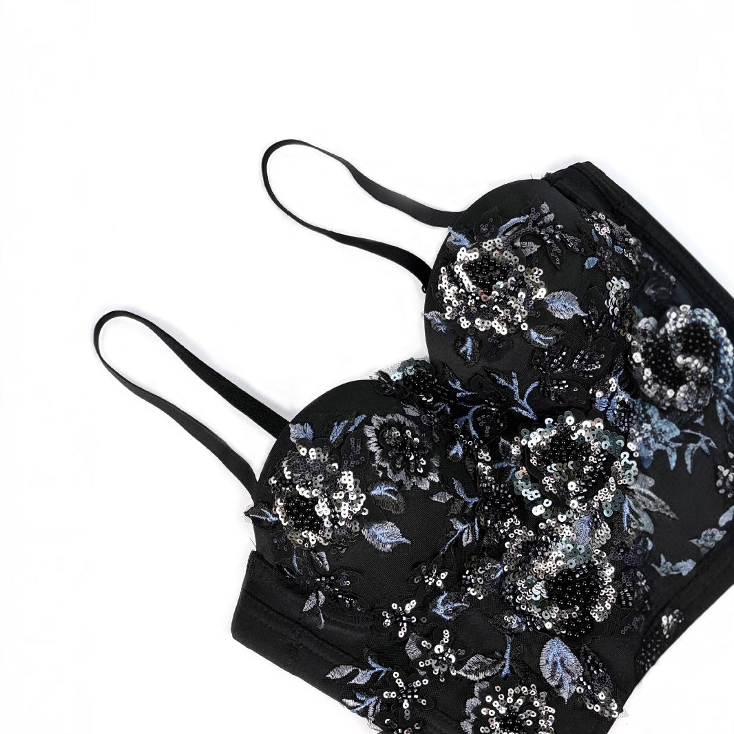 Floral Beaded Strapless Bustier Camisole | ULZZANG BELLA