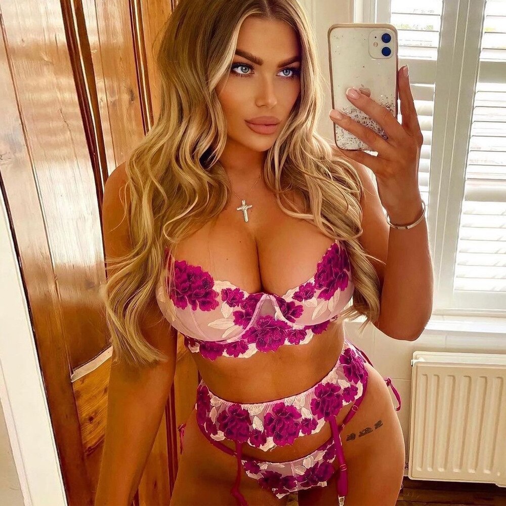 Sexy Floral Three-Piece Embroidered Lingerie Set for Women | ULZZANG BELLA